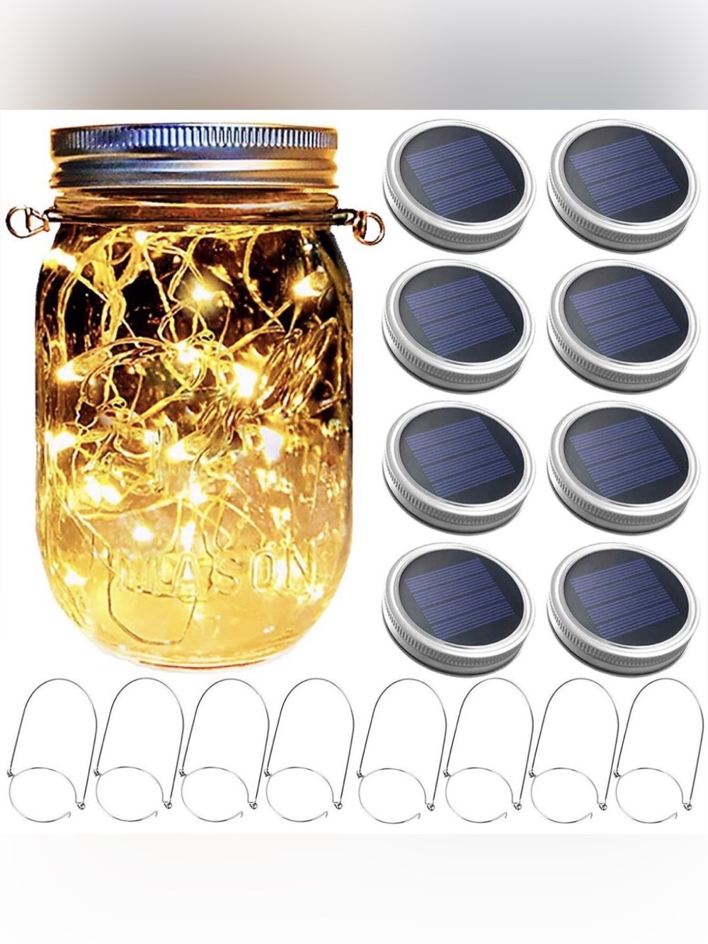 Solar Mason Jar Lights Lids, 8 Pack 30 Led Fairy Lights (Jars Not Included)
